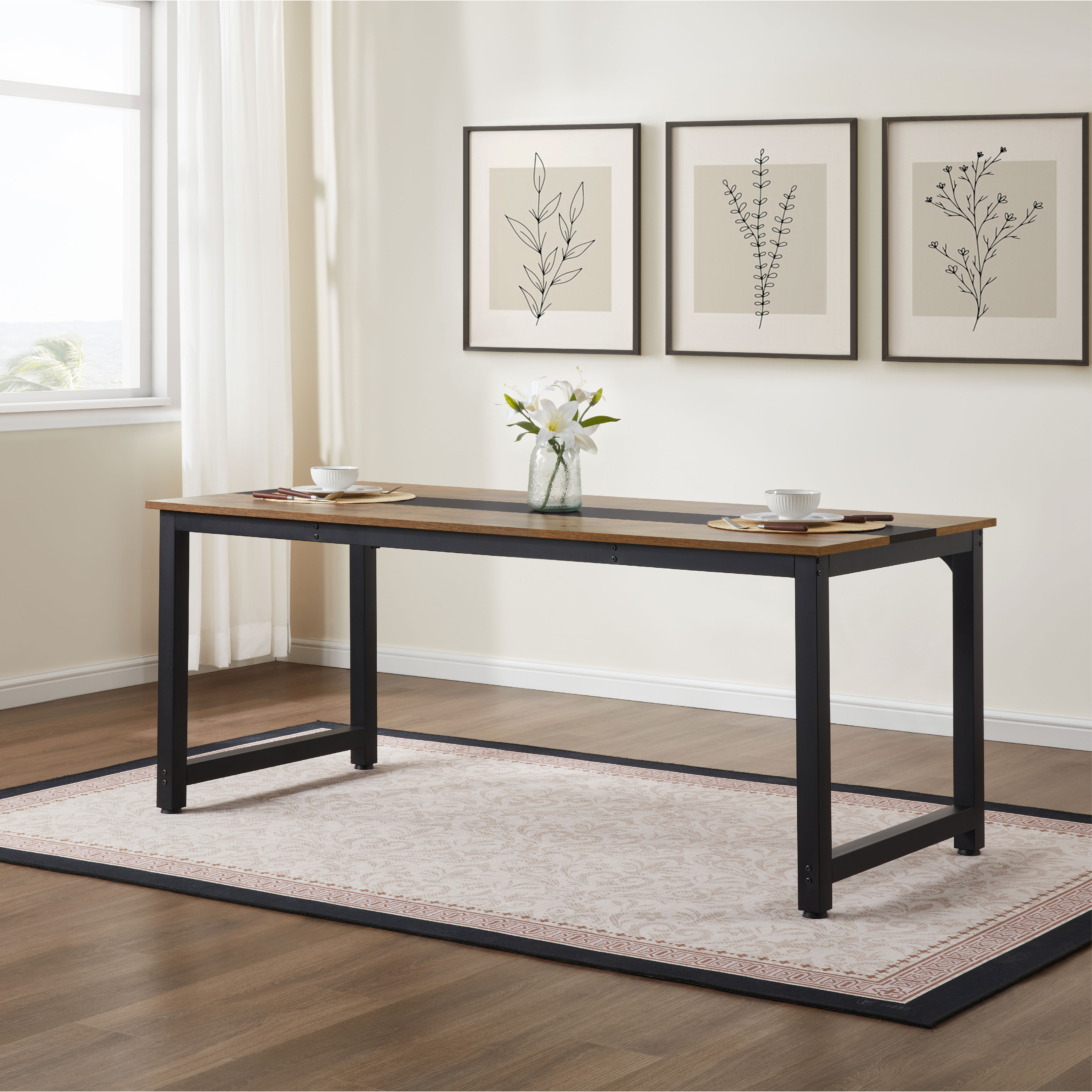 Computer Desk Large Office Desk, 70.9 Inch Gaming Desk Writing Desk Work Desk For Home Office, Study, Modern Simple Wooden Desk, Large Legroom, Metal Frame, Rustic/Black_voghion.com